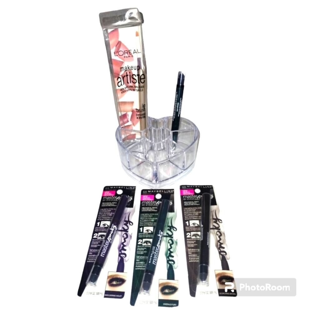 Cosmetic Organizer with Maybelline Eyeliner and Loreal Lip Brush Bundle